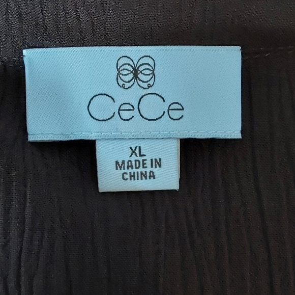 CeCe Black & White Split-Neck Sleeveless Embroidered Peplum Top - Size XL - Picture 5 of 6